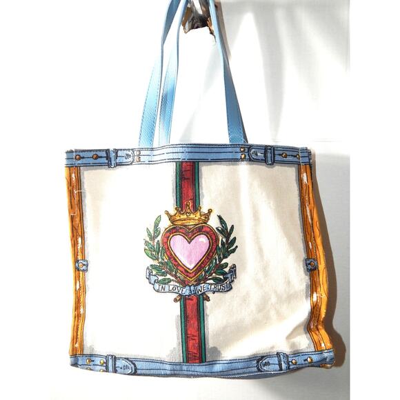 New Brighton “In Love We Trust” Queen of Hearts Print Canvas Shoulder Tote Bag - Picture 1 of 11